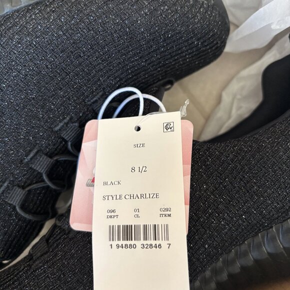 8.5 Charlize Black Textile Padded Sole Slip On Lace Decor Pull Low Top Sneaker - Picture 3 of 14